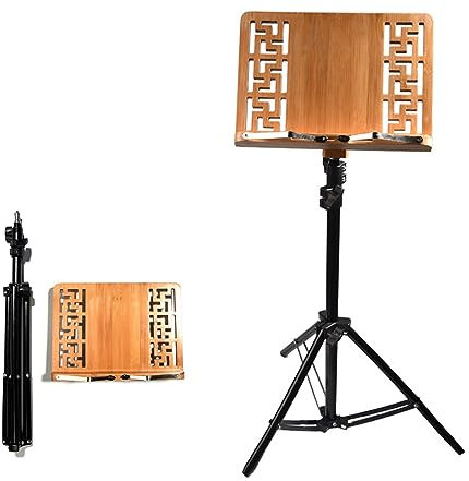 Notenständer, Natürlicher Bambus-Schreibtisch-Buchständer, Abnehmbarer Notenbuchständer, Höhenverstellbar 70-160 cm, Orchester-Notenständer Aus Holz, Tragbar, Mit Handtasche