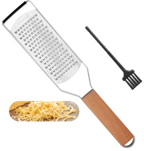 SHIKORI Professional Cheese Graters for Kitchen Stainless Steel Handheld | Metal Lemon Zester Grater With Wood Handle For Cheese, Chocolate, Spices, Kitchen Gadgets And Tools-Square Hole