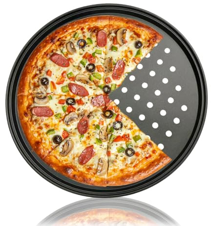 Hapivida Plaque Pizza Four, moules à pizza ronds perforés Antiadhésif Plat Pizza pour Pizza, Grille à Pizza en acier carbone pour Cuisinière, Four, Bbq, Feu de camp (26CM)