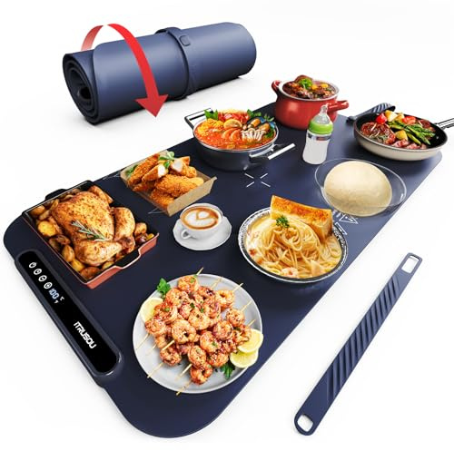 Food Warming Mat, iTRUSOU 27.5x16'' Electric Warming Tray with 7 Temp-Settings, 1-99h Flexible Timer, Switchable °F/°C, Rollable Food Warmer Keep Food Warm at Buffet, Party, Sabbath, Daily Use