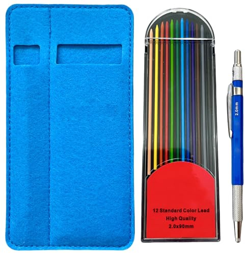 Druckbleistift 2,0 mm und 2,0 mm dicke Bleistiftminen Set mit Federmäppchen für Kunst, Zeichnen, Skizzieren, Journaling