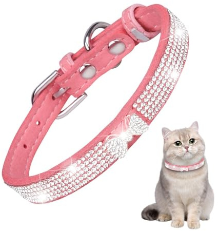 Glitzer-Hundehalsband, Mikrofaser, Haustierhalsband für Mädchen, Katzen und Hunde, verstellbares Katzenhalsband, weich, reißfest, atmungsaktiv, Strass-Katzenhalsband für Hochzeit, Mädchen, Hunde