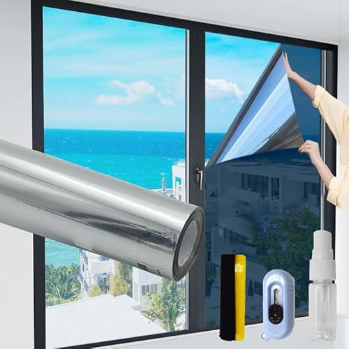 PXBSNB Película de privacidad unidireccional para ventana, 45,5 x 600 cm, película reflectante de espejo, película antirreflejos UV, película de privacidad no adhesiva estática para ventanas de