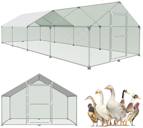 SUBTLETY 3x8x2m Metall Hühnerstall Begehbar mit 24m² Lauffläche, Tür & Riegel & PE Dach, Freigehege Geflügelställe Außengehege Hühnerhaus für Hühner, Kleintiere & Pflanzen