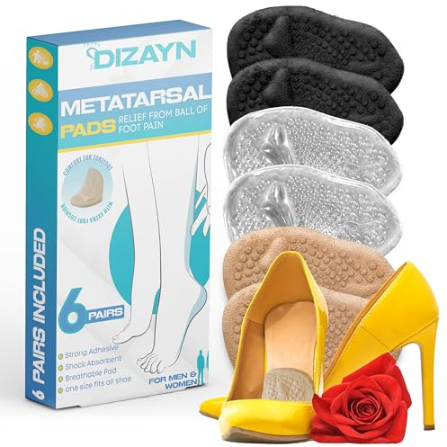 Almohadillas metatarsianas para mujeres y hombres, almohadillas de cojín de bola de pie, almohadillas de gel para el talón, 6 pares de almohadillas para aliviar el dolor, almohadillas antideslizantes