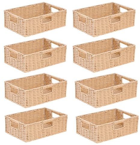 Cesto intrecciato rettangolare in rattan, 23 x 35 x 10 cm, impilabile, in giacinto d'acqua, organizer per cesti per regali, pane, snack
