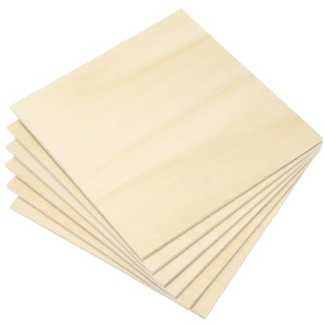 PATIKIL 10x10x1/4 Basswood Sheets, 6 Pcs 6mm Plywood Sheets Balsa Wood Board Unfinished Thin Wood Squares Boards with Smooth Surfaces for Crafts Laser Cutting Models Engraving Staining