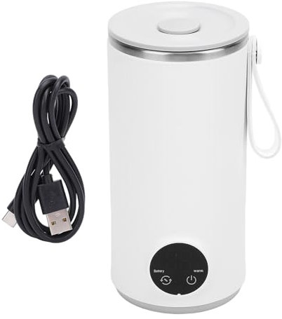 Bouilloire électrique de Voyage Mini Bouilloire Portative, Bouilloire électrique de Voyage Rechargeable 400ML 55°C Chaudière à Eau Chaude en Acier Inoxydable Lait