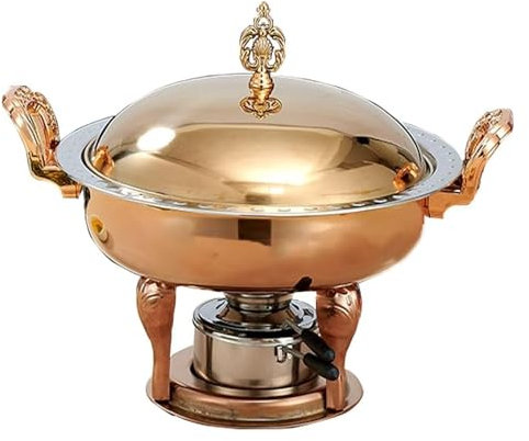 Chafing Dish Buffet Set, Round Chafer Buffet Servers and Warmers with Food Pans, Aluminum Stand, Visible Pot Lid and Fuel Holders, Stainless Steel(Gold)