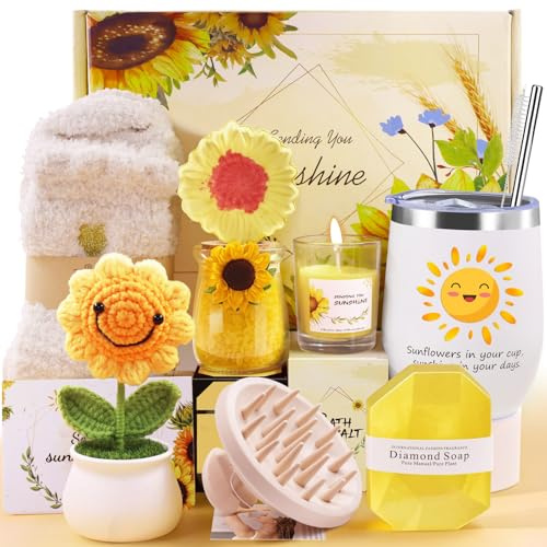 LIVEHITOP Geschenke für Frauen, Sonnenblume Geburtstagsgeschenk für Frauen | 10PCS Geschenkset Inklusive Thermobecher Valentinstag Muttertag Weihnachtstag Geschenkideen Mama, Schwester, Freundin
