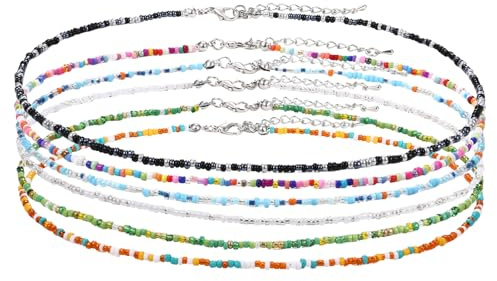 JewelryWe Boho Choker Halskette mit Perlen Bunt Regenbogen Perlenkette Verstellbare Choker Kette Sommer Strand Halsschmuck Bohemian Hawaii Stil Schmuck Y2K Geschenk für Frau Teenager Mädchen