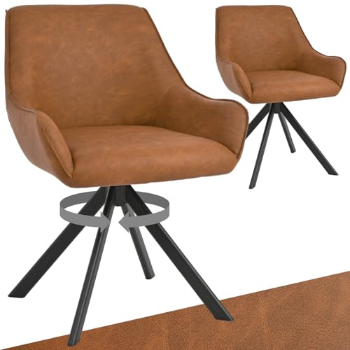 Goeurvant Chaises Pivotantes Lot de 2 – Chaises Similicuir avec Accoudoirs, 360° Pivotantes, Pieds Métal, Dossier Confort, pour Salle à Manger, Salon, Marron
