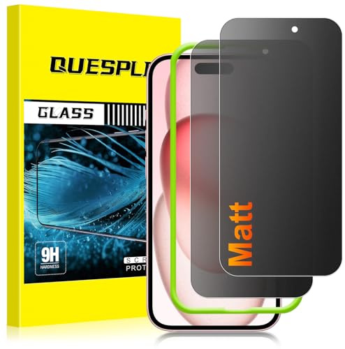 QUESPLE [2 Stück] Matt Panzerglas Sichtschutz für iPhone 15 Plus, 28° Anti Spähen Blendschutz Matte Schutzfolie, Anti-Fingerabdruck, Anti-Kratzen Gehärtetem Glas Displayschutzfolie