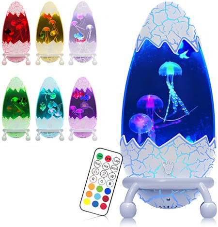 XPJBKC Quallen lampe, Fantasy Jellyfish Lamp mit 13 Farben und Fernbedienung, Dinosaurier-Eier, Lavalampe, LED Quallen Aquarium Lampe für Home Decor Weihnachten Geburtstag Geschenkee, Weiß