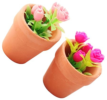 BESPORTBLE 2pcs Miniature Potted Rose Plants Dollhouse Furniture Accessories for Creative Role Play and Educational Pretend Play Realistic Mini Flowerpots for Dollhouse Decor