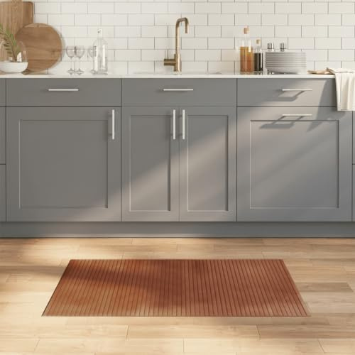 QJBSAVVA Bambusteppich Rechteckig 60x100 cm Braun Naturfarben mit Rutschfester Unterseite Moderner Wohnzimmerteppich für Balkon Flur und Schlafzimmer