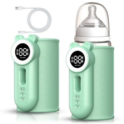 Flaschenwärmer Baby unterwegs mit 8000mAh Akku und Nachtlicht (Grüner Bär)