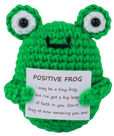 AUAUY Funny Positive Frog Gifts, Good Luck Crochet Gifts | Mini Knitted Doll with Inspirational Card, Emotional Support Crochet Gift, Cute Stuff for Bestie Friends, Sister, Student