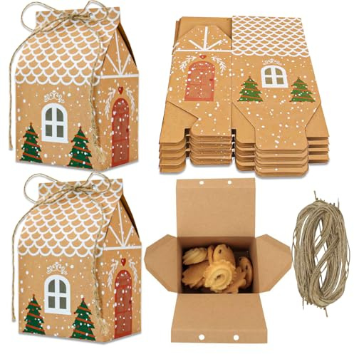 40 Stück Weihnachten Geschenkboxen, Kraftpapier Weihnachtsbox Süßigkeitenbox, Papier-Treat-Boxen, Geschenkverpackung Papiertüten, für Party Gastgeschenke, Partydekorationen Adventskalender DIY