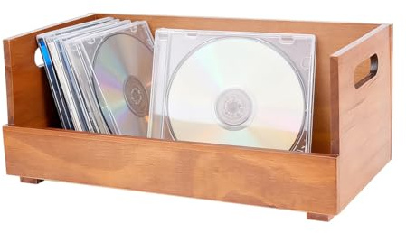 DICOSMETIC 1Pc CD Storage Holder Wood CD Cases CDs Rack Shelf Wooden DVDs Display Box with Handles Peru Drinkware Organizer for Movie Cases Music Cassette Tapes Record Crates
