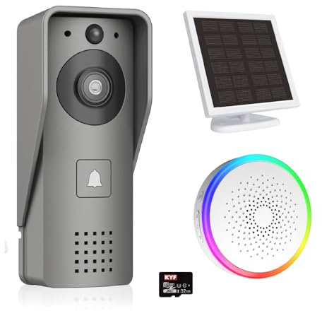 KYF Portier Vidéo Solaire connecté WiFi avec Carillon intérieur 60 mélodies Contrôle Vocal