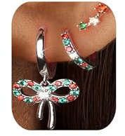 MACACHII 3 Paar Ohrringe Weihnachten Silber 925 Weihnachtsohrringe Set Damen,Rot Grün Schleife Hängend, Kleine Creolen & Ohrstecker, Nickelfrei Hypoallergen Winter Weihnachtsschmuck für Mädchen Kinder