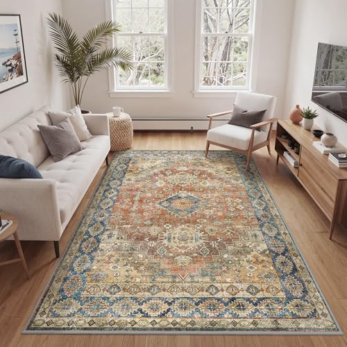 BEIMO Tappeto 160x230 cm Vintage a Rombi Rosso Blu - Ultra Morbido con Base Antiscivolo, Lavabile in Lavatrice - Ideale per Camera da Letto, Soggiorno, Camera dei Bambini, Ufficio e Aree Relax
