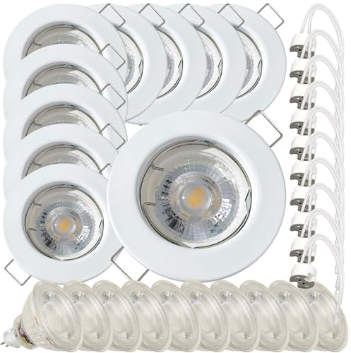 Lampen-Platz 10 Stück LED Einbaustrahler Lotta 12V 5W COB Warmweiß 3000K | IP20 | Weiß | Kompakte Einbauleuchte | Deckenspot für Wohnbereich