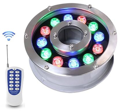 THEGA Anillo Luz LED para Fuentes, Luces Sumergibles para Estanques, Lámpara LED Sumergible para Piscinas, Luces Jardín con Orificio Central Impermeables IP68, Luz Decorativa(RGB,18w-24v)