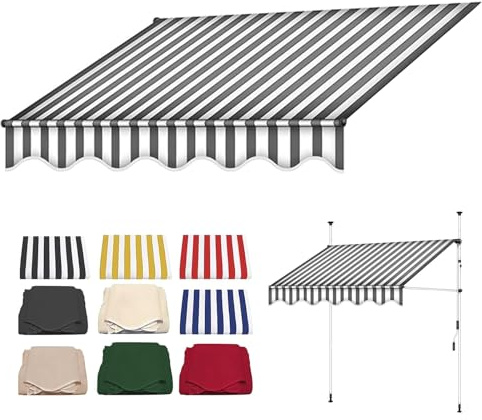 Utomhusmarkis – UV-skydd, baldakin, vattentät, 100 % polyester, solskydd för uteplats, balkong och terrass – hållbar grå och vit skyddslösning för maximalt solskydd och komfort