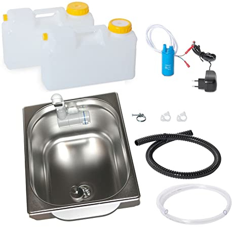 Wasseranlage Imbisswagen Verkaufsanhänger Campingküche 230V Bausatz Spüle 325x265x150 Barwig grau Integriert Raumsparkanister (ad-ideen)
