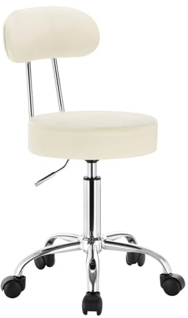 WOLTU 1 st arbetspall vridbar pall rullstol snurrstol Hokcer kontorsstol med ryggstöd höjdjusterbar kräm BH34cm-1