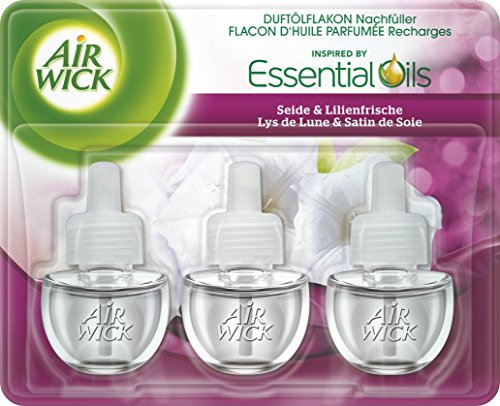 Air Wick Duftölflakon, Nachfüller für Duftstecker, Seide & Lilienfrische, 3er Pack