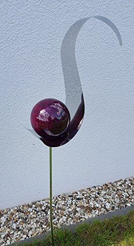 Skulptur Flame violett aus Edelstahl 146 cm Kugel violett Gartendekoration Beetstecker Rosenkugel