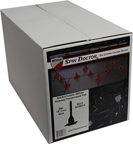 RTC Spin Doctor 2000 Piece 3 Millimeter 1/8 Inch Floor Install Tile Spacing System Breakaway Threaded Spacer Post Box, Plastic, Black, (Bases Only)