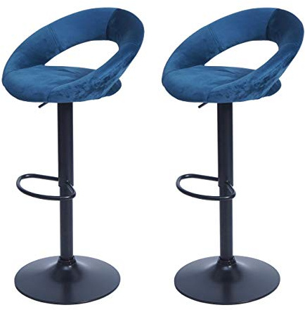 Mendler 2er-Set Barhocker HWC-F46 - Samt, Petrol-blau