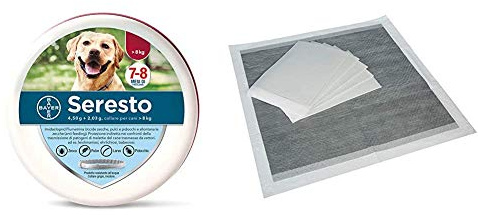 Seresto Collare Cani Medio/Grande > 8 kg, 70 cm & Amazon Basics Tappetini igienici con carbone attivo per l'addestramento di cagnolini e altri animali domestici, misura standard, 80 pezzi