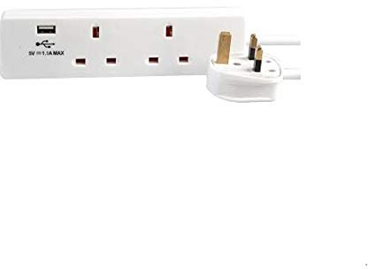 Pro Elec PEL01266 2-Gang Mains Extension Lead with USB, 2m, White