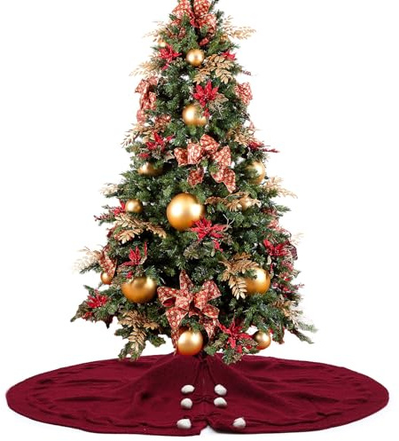 KESYOO 120cm Klarinettenrot Weihnachtsbaumdecke Baumrock Weihnachtsbaum Unterlage Rock Christbaum Decken Tannenbaum Teppich für Weihnachtsschmuck