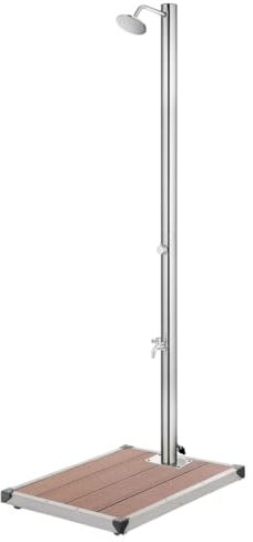 vidaXL Trädgårdsdusch med brunt golv 220 cm rostfritt stål