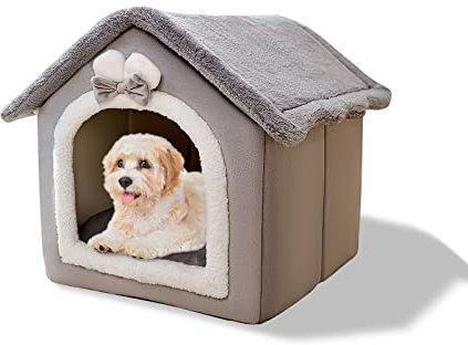 Galatée Katzenhöhlenbett, Waschbares Hundebett, Warmes Und Gemütliches Plüschkatzen-Iglu, Faltbares Komfortables Haustier-Katzenhaus, Haustierbett Mit Rutschfestem Boden(M, Graues Kaninchen)