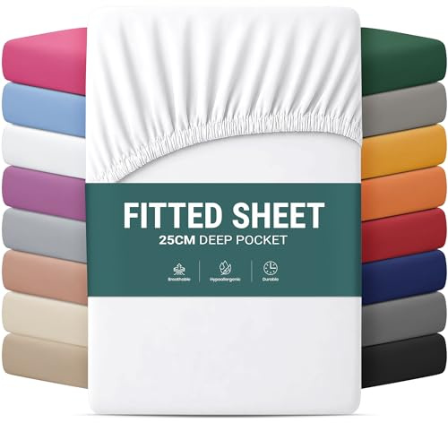 Yorkshire Bedding Single Bed Sheets 25 CM Deep White Bedsheets with Elastic Corners Easy Care Soft Brushed Microfiber Fabric Breathable Shrinkage Fade-Resistant