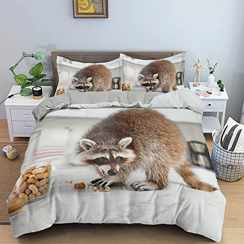 ZAHOCAI Double Duvet Set White Beaver - Easy Care Ultra Soft Microfibre Bedding Double Bed Set with 2 Pillow Cases 19X29 - Cosy Warm Duvet Sets Double Bed(200x200cm)