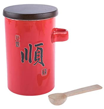 lachineuse – Rote chinesische Teekanne – luftdichte Teeaufbewahrung aus Porzellan – mit Löffel und Deckel – chinesisches Ideogramm – traditionelles asiatisches Geschirr – asiatische Geschenkidee