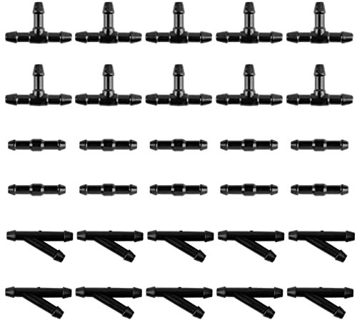 30pcs Kit de Tuyau Essuie Glace Tuyau Lave Glace 4mm Connecteurs Buse d'Essuie-Glace Universel Forme T Droit Y Accessoire Raccord de Tuyau pour Pare-Brise Voitures Noir