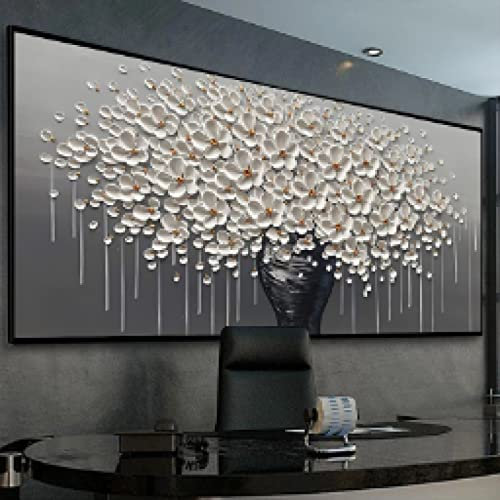 Zhadongli Art Großes Leinwandbild, modernes abstraktes Weißgold, Geldbaum, Blume, Poster, Wandkunstbild für Wohnzimmerdekoration, 40 x 80 cm (16 x 31 Zoll), rahmenlos