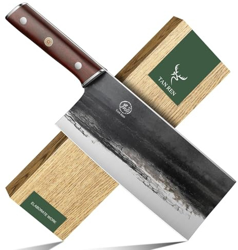 TAN REN Meat Cleaver Knife 8 Inch,High Carbon Steel Chinese Cleaver Heavy Duty Bone Cutting with Wooden Handle,Ultra Sharp Butcher Meat Knife for Home Kitchen