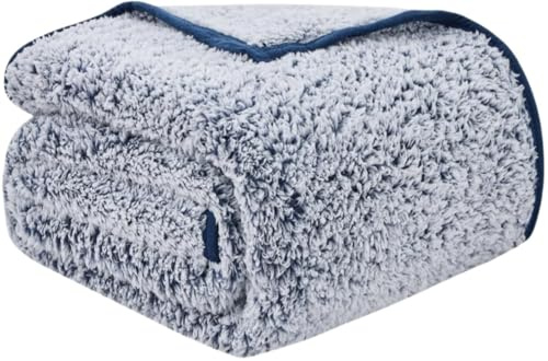 EMME Kuscheldecke Sherpa Decke 230x230 Dicke Warm Flauschig Navy Sofadecke | OEKO-TEX Zertifiziert Mit 3D-Touch-Erlebnis Als Überwurfdecke Couchdecke Sofadecke Wohndecke Für Erwachsene Ganzjährig