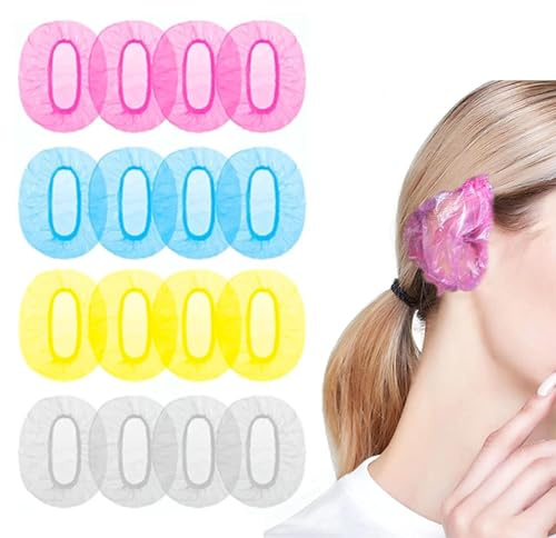 Clear Disposable Ear Protectors Waterproof Ear MFCGHXR Disposable Ear Covers for Shower 200 PCS Disposable Shower Earmuffs Hair Salon Care Ear Protectors (4 Colors Transparent+Pink+Blue+Yellow)