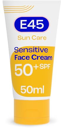 E45 SPF50+ Sensitive Sun Cream for Face with Hyaluronic Acid - UVA and UVB Protection - Fragrance-Free and Dermatologically Tested Sunscreen - Suitable For Dry, Sensitive and Eczema Prone Skin (50ml)